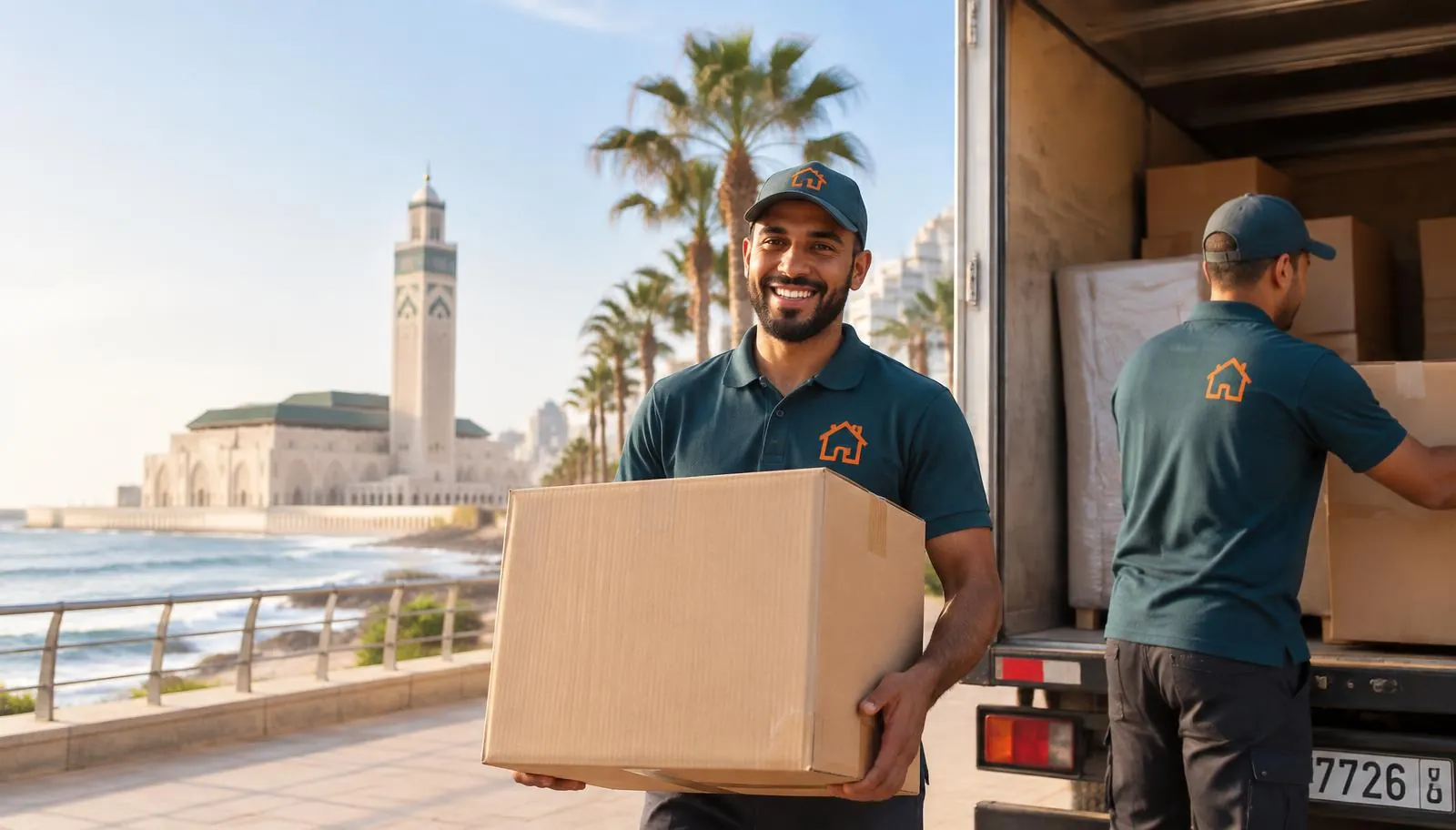 Déménageurs Move-ito à Casablanca devant la mosquée Hassan II